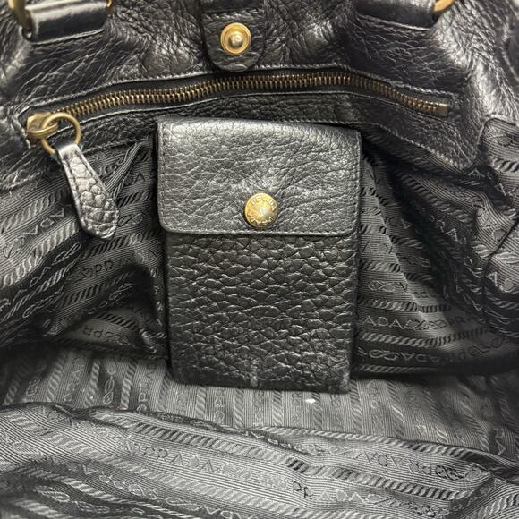 Vintage PRADA Black Tessuto Nylon Vitello Leather Trim Shoulder Tote Bag Y2K - Picture 10 of 16